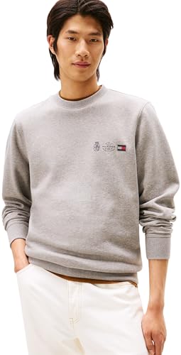 Tommy Hilfiger Sweatshirt Hombre Small Crest Outline con Cuello Redondo, Gris (Medium Grey Heather), XXL