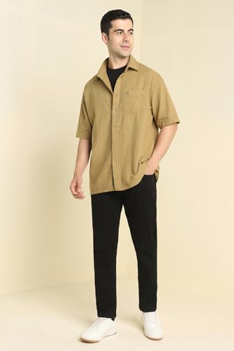Image of Allen Solly Men's Textured Casual Shirt | Drop Shoulder | Half Sleeve | Relaxed Fit | Casual & Streetwear Style