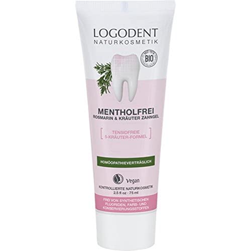 LOGODENT - Gel dentifricio naturale senza mentolo al rosmarino, formula a 5 erbe aromatiche, agisce contro l'infiammazione, nutre le gengive, privo di fluoruro sintetico, vegano, 1 x 75 ml