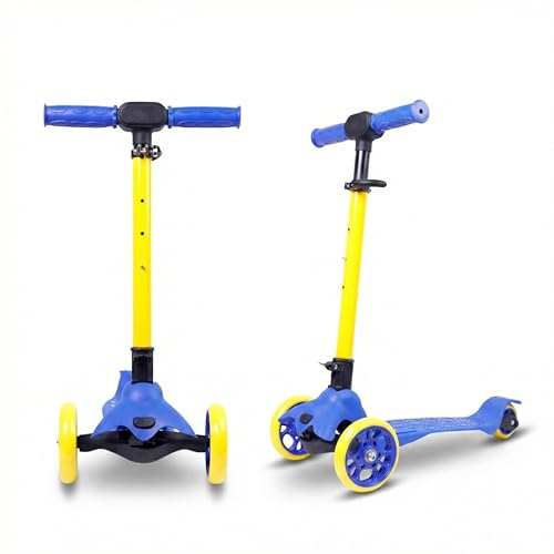 Image of STREETJAM Komiks Kids Kick Scooter for 3-12 Years, Tilt & Turn Safety Lock (1st Time in India), BIS Approved, Lean-to-Steer, Wide Deck, Adjustable Height, Up to 35 kg Load (Blue with Golden Yellow)