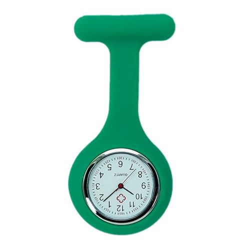 TRIXES Schwesternuhr – Leuchtend grüne Silikon-Halterung mit weißem Zifferblatt – Für Pflegekräfte entwickelt – Mit Stabiler Broschennadel