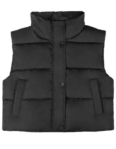 Puffer Vest Women, Sleeveless Cropped puffer Jacket Winter Lightweight Warm Outerwear Stand Collar Women's Zipper Coat Padded Gilet with Pockets, M