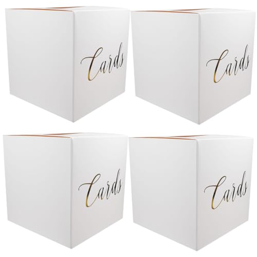 OUNONA 4 Sets Box Wedding Card Box Reception Decoration Receiving Organza Him for Elegant Candy Luxury Ceremony Rustic Welcome Cash Large Card Boxes Case Bride Bridal with You White Paper