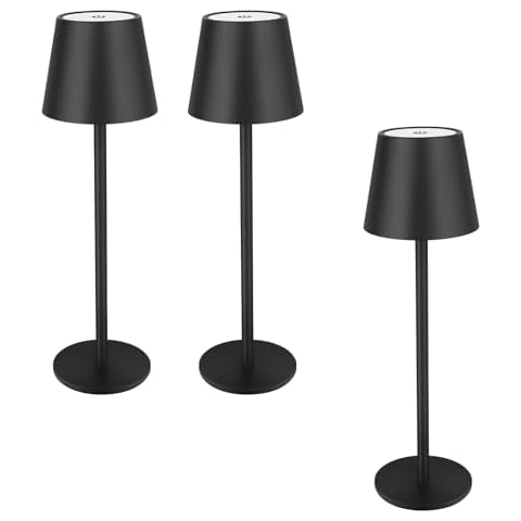VARICART 3 Pack Black Cordless Table Lamps with 8-20 Inches Adjustable Height, 5000mAh Rechargeable Battery LED Desk Lamp Cover