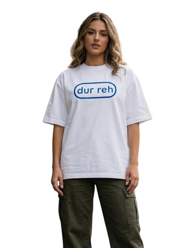 Image of Oversized French Terry Cotton T-Shirt - White | 240 GSM, inchdur reh inch Graphic Print