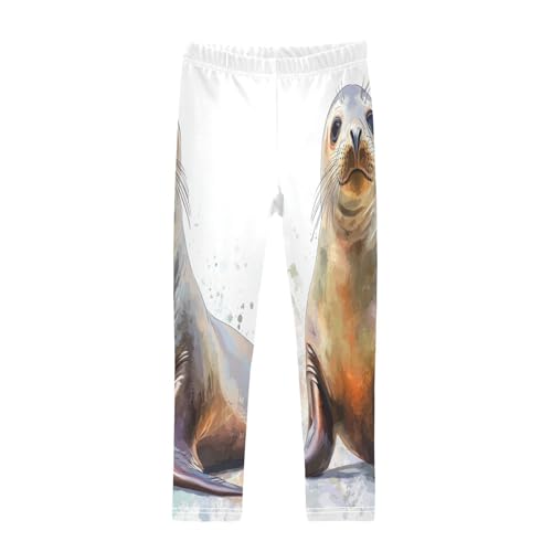 Seal Animal Watercolor Girls Casual Leggings for Kids Printed Long Pant Bottoms Stretch and Soft