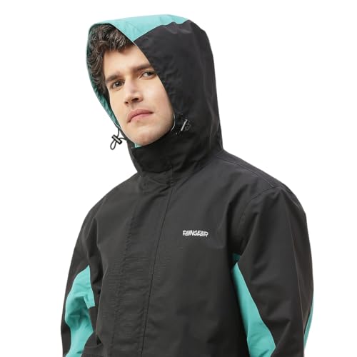Image of Zeel Raingear Stylish Black Rain Jacket For Men Waterproof For Bike Riders With Adjustable Hood Along With Inner Pockets,Waterproof Rainwear With Lightweight Polyester Jacket, Zrs013