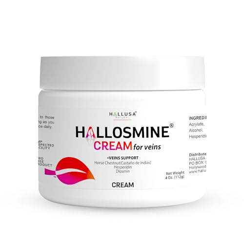 Hallusa Natural Hallosmine Cream for Varicose & Spider Veins | Cooling Leg Cream with Diosmin, Hesperidin & Horse Chestnut | Supports Swelling, Heavy Legs & Circulation | 4 oz (112g)