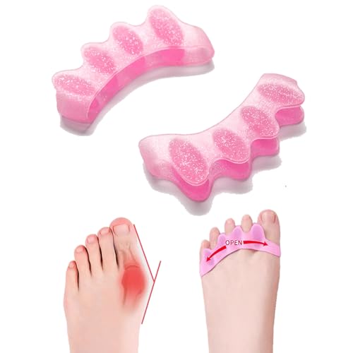Professional Silicone Toe Separators for Women & Men – Gel Toe Spacers for Bunions, Overlapping Toes, Pedicure, Yoga Toes, Foot Pain Relief & Toe Straightener – 2 Pcs, Reusable, Flexible (Pink)