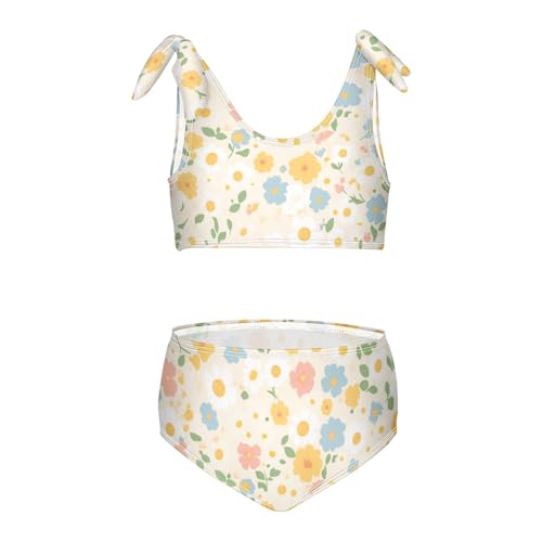 Polka Dots and Tender Chamomile Flowers Girl 2 Piece Kids Bikini Set Quick-Dry Swimsuits Swimwear Adjustable Strap