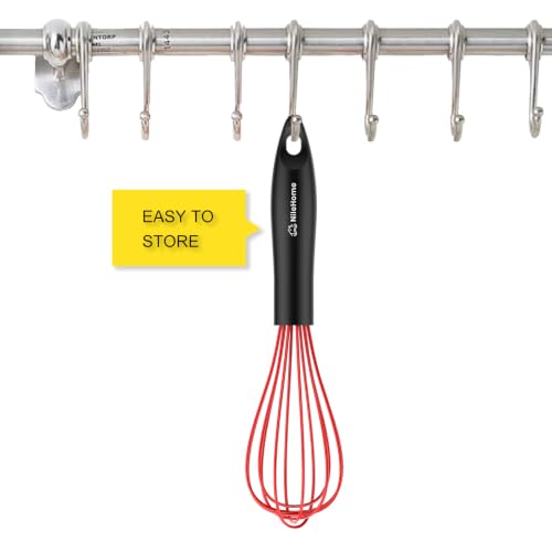 Image of NileHome Silicone Whisk 10 inch, Kitchen Whisk Kitchen Wisk Wire Whisks for Cooking, Whisking, Blending, Beating, Stirring-Red