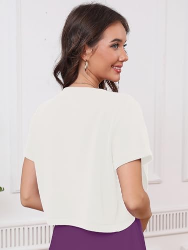 Image of Heymoments Women's Short Sleeve Bolero Shrugs Lightweight V-Neck Open Front Cropped Cardigan (S-2XL)