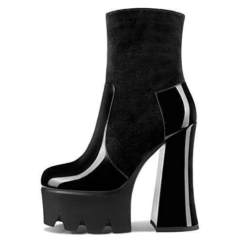 Castamere Women High Heel Platform Round Toe Ankle Boots Short Bootie Zipper Slip-on Boots Dress Sexy 5.9 Inches Heels2