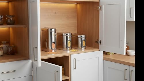 Image of Stainless Steel Capsule Food Canisters /Jars /Containers for Kitchen Storage with See Through Window - set of 4, 1850 & 2350 ml capacity, Silver