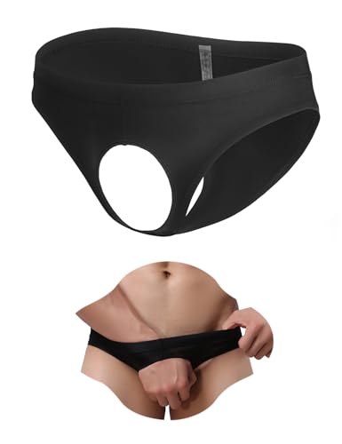sunshinelady Stringi męskie seksowne slipy z przodu otwarte majtki męskie duże rozmiary, bielizna z lodowego jedwabiu, niska talia, sissy bielizna, bielizna erotyczna, majteczki, męskie stringi