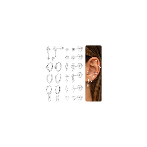 Hypoallergenic Flat Back Earrings Dainty 14k Gold plated Cartilage Earring Sets for Multiple Piercing 20G Surgical Stainless Steel Earrings for Women Trendy Small Hoop Flatback Stud Earrings Stacks