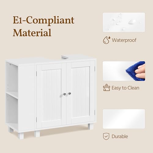 Yaheetech Under Sink Bathroom Cabinet, Bathroom Storage Cupboard Furniture with 2 Doors, Adjustable Shelves and Open Side Storage Unit White - Image 6