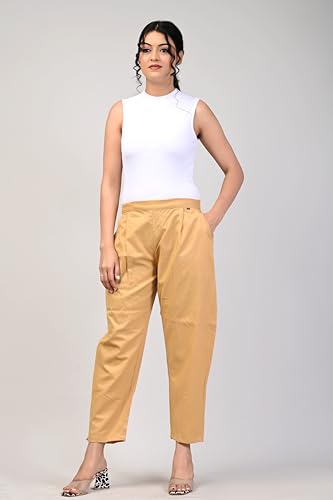 Image of Women Elastic Waist Regular Fit Casual Cotton Trouser Pants