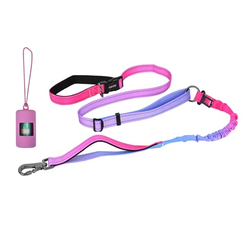 PINETAPIRS Dog Leash Running with Reflective, Heavy Duty Bungee Dog Leash Waist Hands Free for Large Small Medium Dogs, Cross Body 4-in-1 Car Seatbelt for Walking and Training