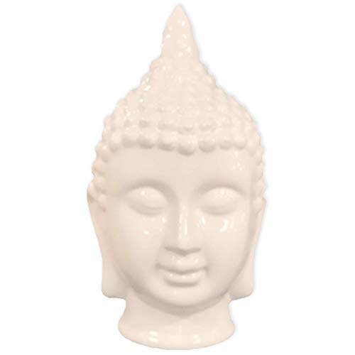 Buddha Head Sculpture 8" Ceramic White, Meditation Yoga Studio Decor
