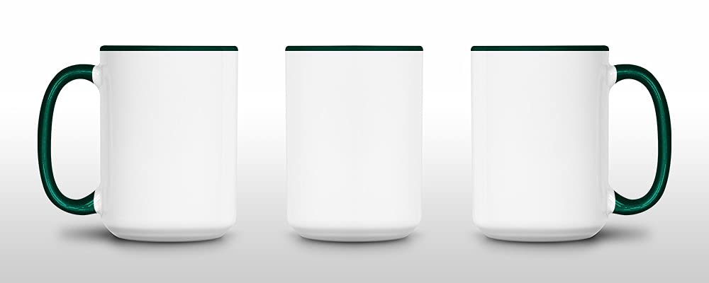 Bastel-Tassen ohne Druck zum Bemalen aus Hochwertiger Keramik Einzeln oder im Set/Mug/Cup/Becher/Pott Jumbo Tasse Innen & Henkel Dunkelgrün 6er Set