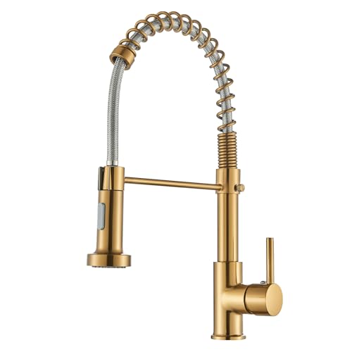 TVTIUO Kitchen Sink Mixer Tap Kitchen Mixer Tap with Pull-Down Spray 2 Spray Patterns 360 Swivel Brass Brushed Gold