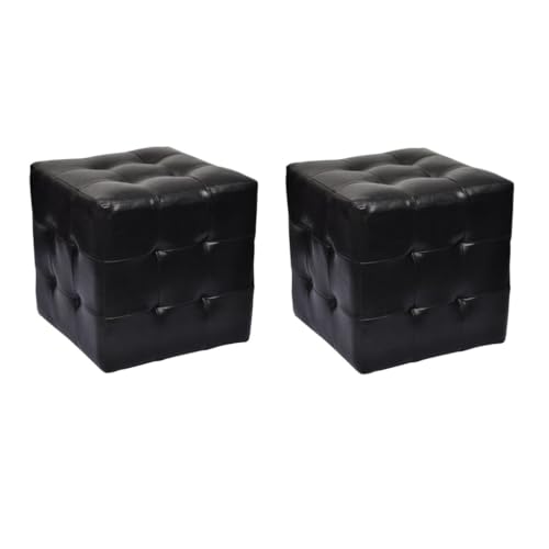 vidaXL 2X Pouf Cube Capitonné Noir Similicuir Salon Canapé Siège Repose-Pied