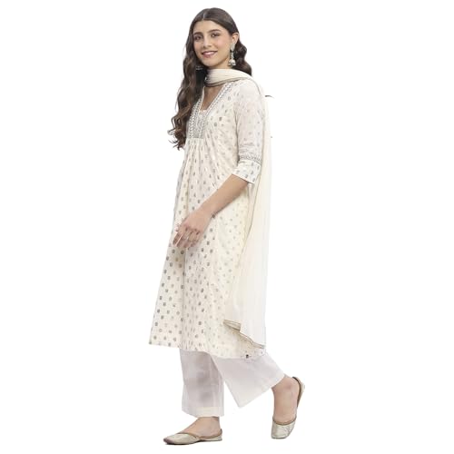Image of BIBA Women Cotton Gathered Printed Suit Set