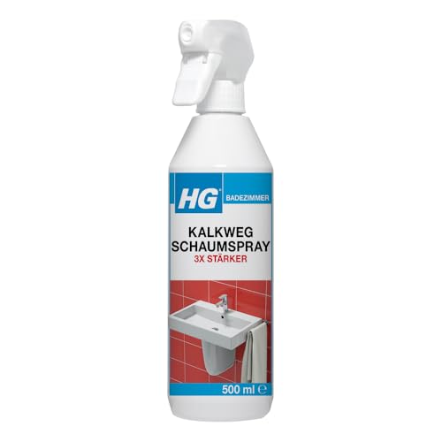 HG Kalkweg Schaumspray 3x stärker mit konzentrierter Formel, professioneller Entkalker für Badezimmer, entfernt Ablagerungen von Duschköpfen, Wasserhähnen, Badewannen und Ablagen (500 ml) - 605050105