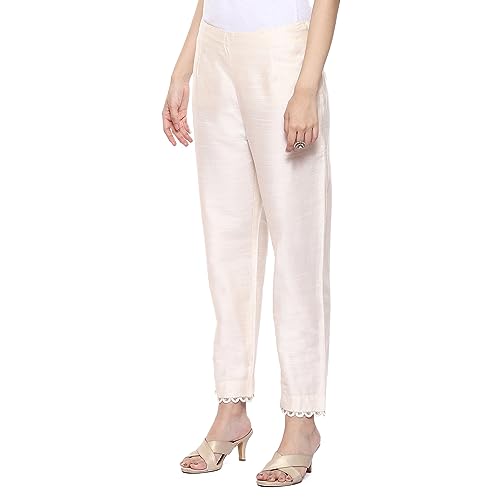 Image of BIBA Women Polyester Slim Dyed Pants
