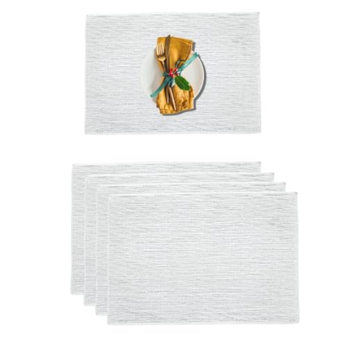 Image of YELONA Placemats for Dining Table - Heat Resistant, Non-Slip & Washable PVC Vinyl Table Mats - Set of 4, 45 x 30 cm (Vanilla White)
