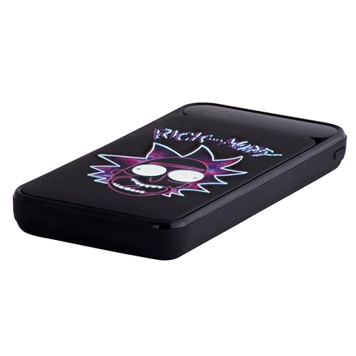 Rick And Morty Batterie externe lumineuse 10 000 mAh Charge jusqu'à 2 téléphones à la fois Affichage LCD de l'indicateur d'alimentation 4 charges complètes de l'appareil en déplacement 2 sorties USB-A