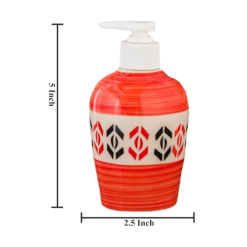Image of Ceramic Liquid Soap Dispenser, 300 ml, Red Multicolor | Refillable Pump Bottle for Hand Wash, Lotion, Shampoo & Kitchen Use, 2 Pieces