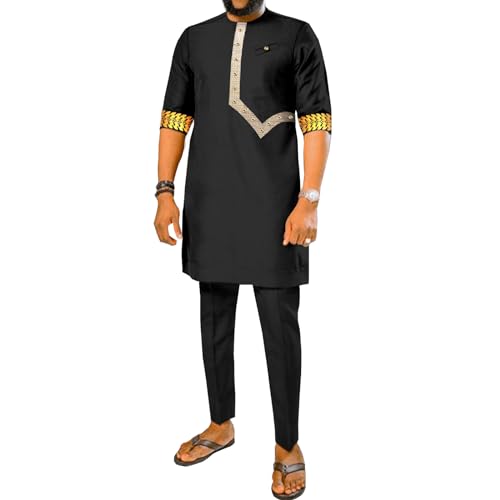 Men Tracksuit African Clothes Dashiki Embroidery Short Sleeve Shirt and Pants 2 Piece Set Dashiki Outfits
