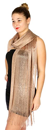 SERENITA Evening Shawl Wrap for Dress. Large Metallic Wedding Bridal Party Fishnet Soft Scarf (Taupe/Silver)3