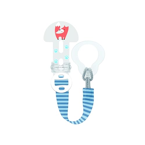 MAM Broche tétine adaptable à tout type de tétine, de dentition et de jouets, longueur réglable, avec couvercle de potection pour tétine, lavable, bleu, lot de 1...