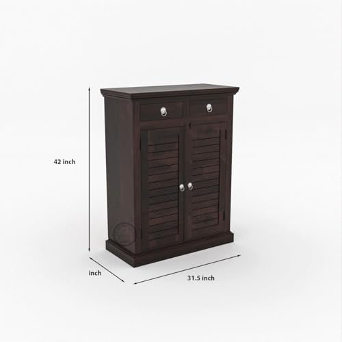 Image of VK Furniture Solid Sheesham Wood Shoe Rack with Drawers & Cabinet | Wooden Shoe Organizer for Hallway, Living Room & Entryway Handmade Shoe Storage (Walnut Finish)