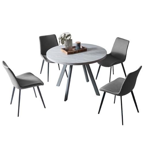 JIEXI Modernes Esstisch mit 4 Stühlen Set, Esstisch Rund im...