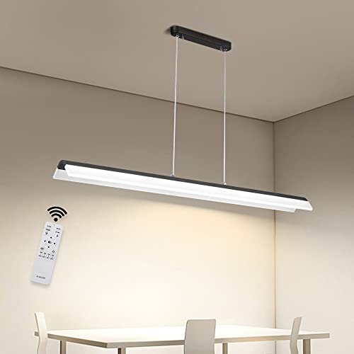 Lámpara Colgante Luz LED Lámpara de Suspensión de Mesa de Comedor de Rayas Largas Negro Regulables con Control Remoto Diseño lineal Moderno Lámpara de Araña para Oficina Bar Comedor Cocina, 100cm Cover