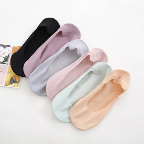 Image of Thin No Show Socks (Women 5-12), Non Slip Low Liner Socks, Made of Ice Silk Surface,Cotton on the Bottom 6 Pairs (US, Numeric, 9, 12, Regular, Regular, Multicolor)