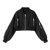 WELAKEN Lightweight Multiple Pockets Zip Up Bomber Jacket for Girls Toddler & Kids II Little Girl's Casual Flight Crop Jacket,8Y