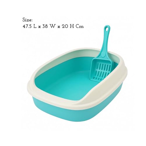 Image of PETS EMPIRE Cat Litter Box Tray with Free Scooper - Semi-Closed Design, Durable Quality, Suitable for All Adult Cats & Kittens, Green