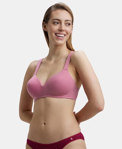 Image of Jockey FE57 Lounge Bra | Wirefree | Padded | Full Coverage | Broad Fabric Strap with Included Bra Pouch | Super Combed Cotton Fabric