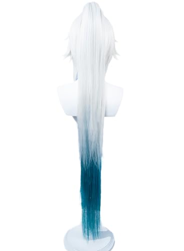 Perruque longue blanche à verte dégradée cheveux synthétiques OSIAS - 3