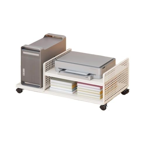 Soporte para CPU, estante multifuncional para impresora y torre de PC con ruedas bloqueables, carro móvil (blanco)