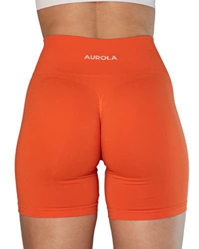 AUROLA Intensify Workout Shorts for Women Seamless Scrunch Short Gym Yoga Running Sport Active Exercise Fitness Shorts(L,Flame Orange)