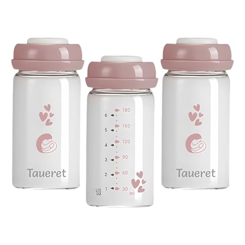Taueret - Botellas de leche materna de vidrio borosilicato de 180 ml - Conservación de leche materna en el congelador - Tarro reutilizable para bebé con tapa de silicona