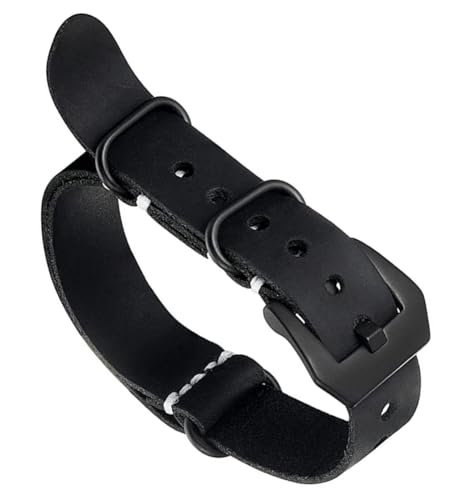 Bracelet montre militaire en cuir noir 24mm pour homme style vintage