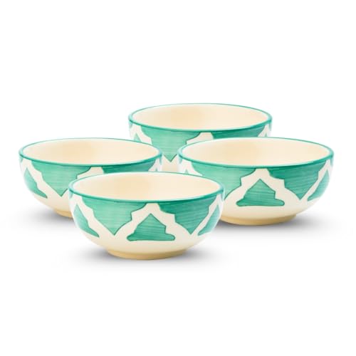 Image of Ceramic Bowl Set | 4-Piece Lightweight Crockery for Daily Use | Seafoam Green Ramen & Snack Bowls (125ml Each) | Elegant Microwave & Dishwasher Safe | Perfect Christmas & New Year Gift