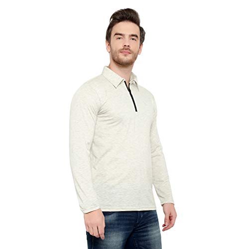 Image of Men's Cotton Blend Full Sleeve Zip Neck Polo T-Shirt (Pack of 1)